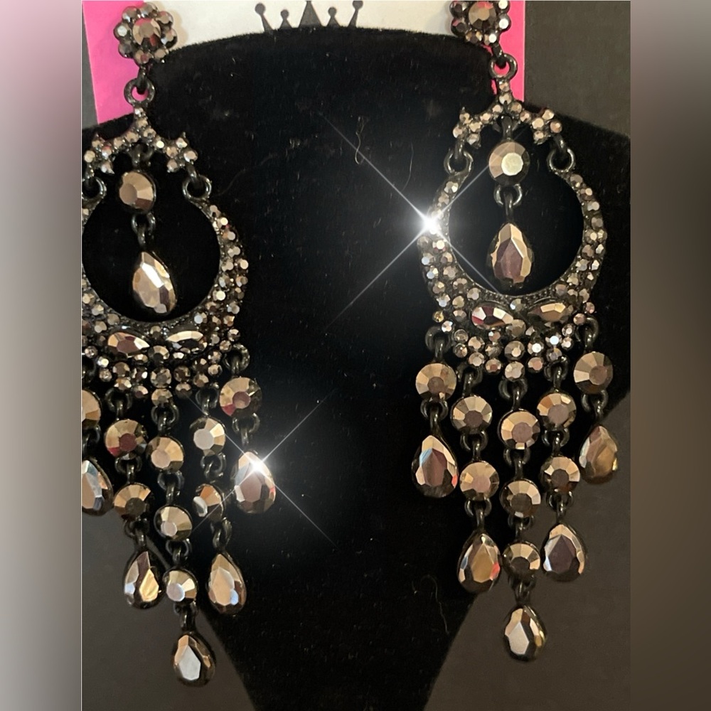 Glamorous Black and Silver Dangle Earrings